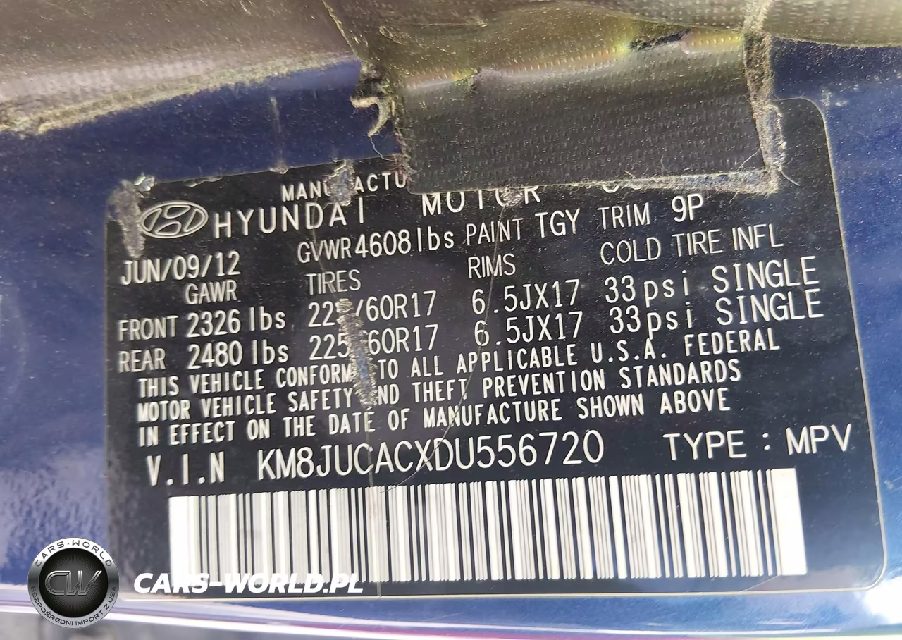 2013 Hyundai Tucson Gls VIN:KM8JUCACXDU556720 - 9