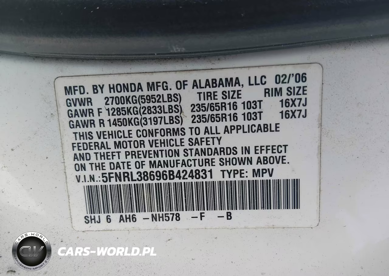 2006 Honda Odyssey Ex-L VIN:5FNRL38696B424831 - 9