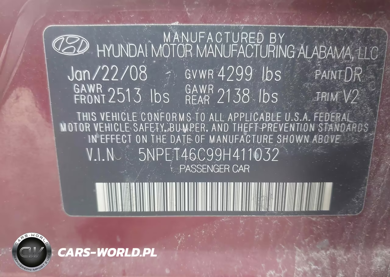 2009 Hyundai Sonata Gls VIN:5NPET46C99H411032 - 9