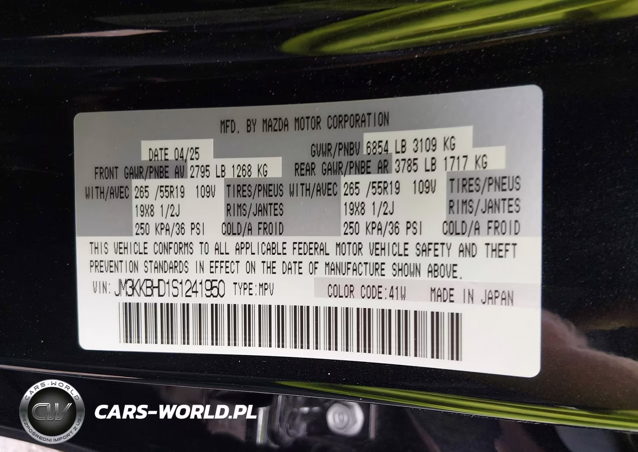 2025 Mazda Cx-90 3.3 Turbo Preferred Package VIN:JM3KKBHD1S1241950 - 9