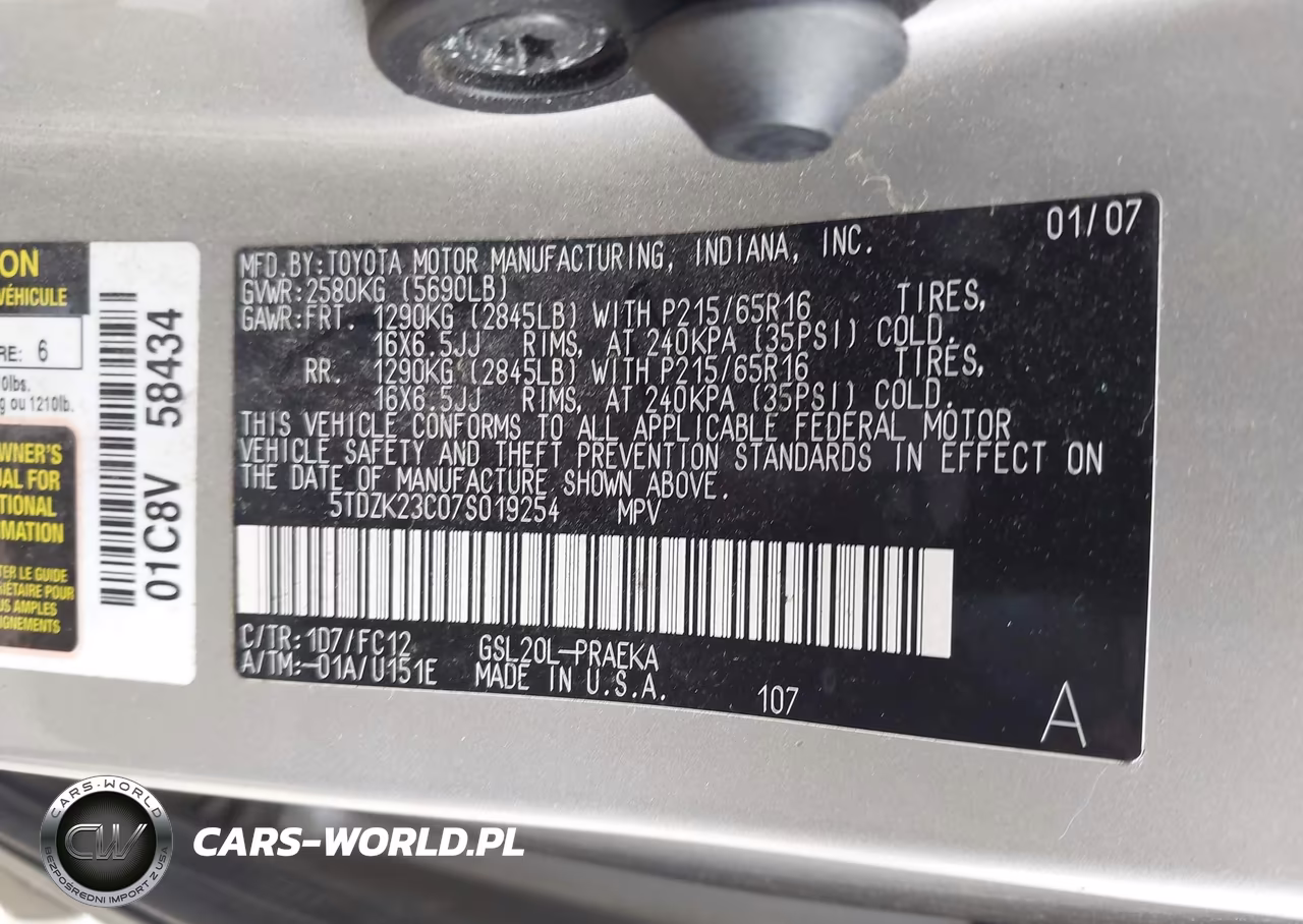 2007 Toyota Sienna Le VIN:5TDZK23C07S019254 - 9