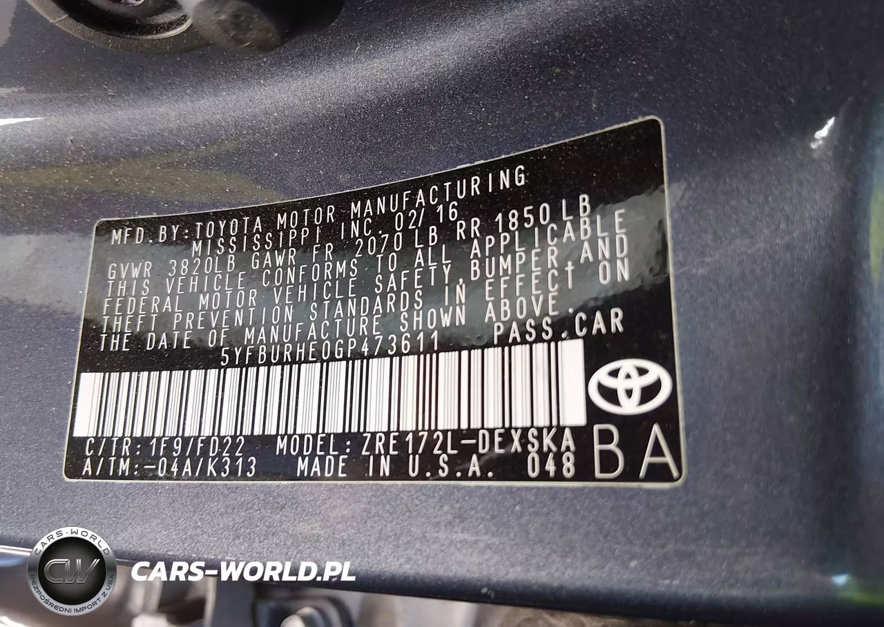 2016 Toyota Corolla S Plus VIN:5YFBURHE0GP473611 - 9