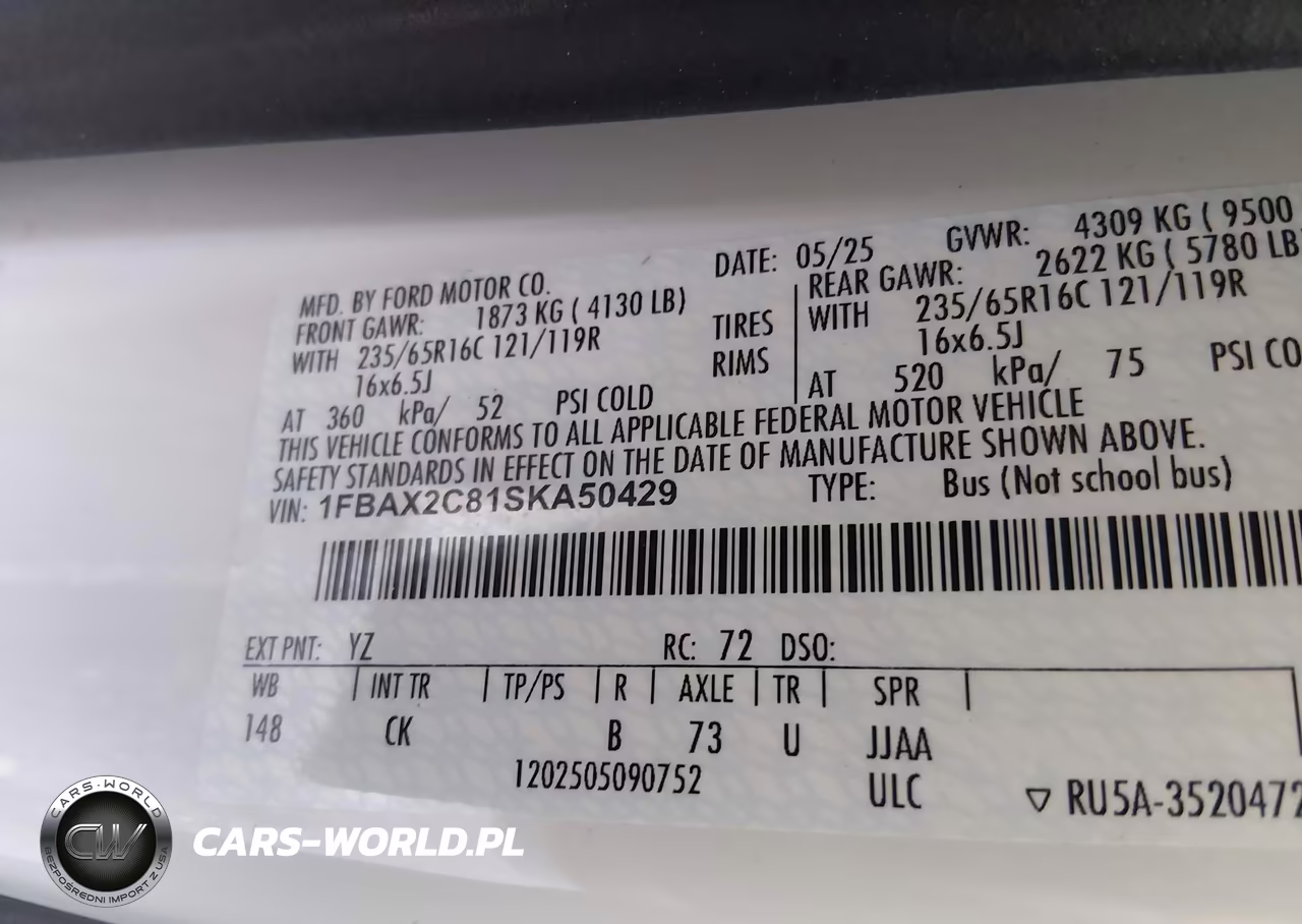 2025 Ford Transit-350 Passenger Van Xlt VIN:1FBAX2C81SKA50429 - 9