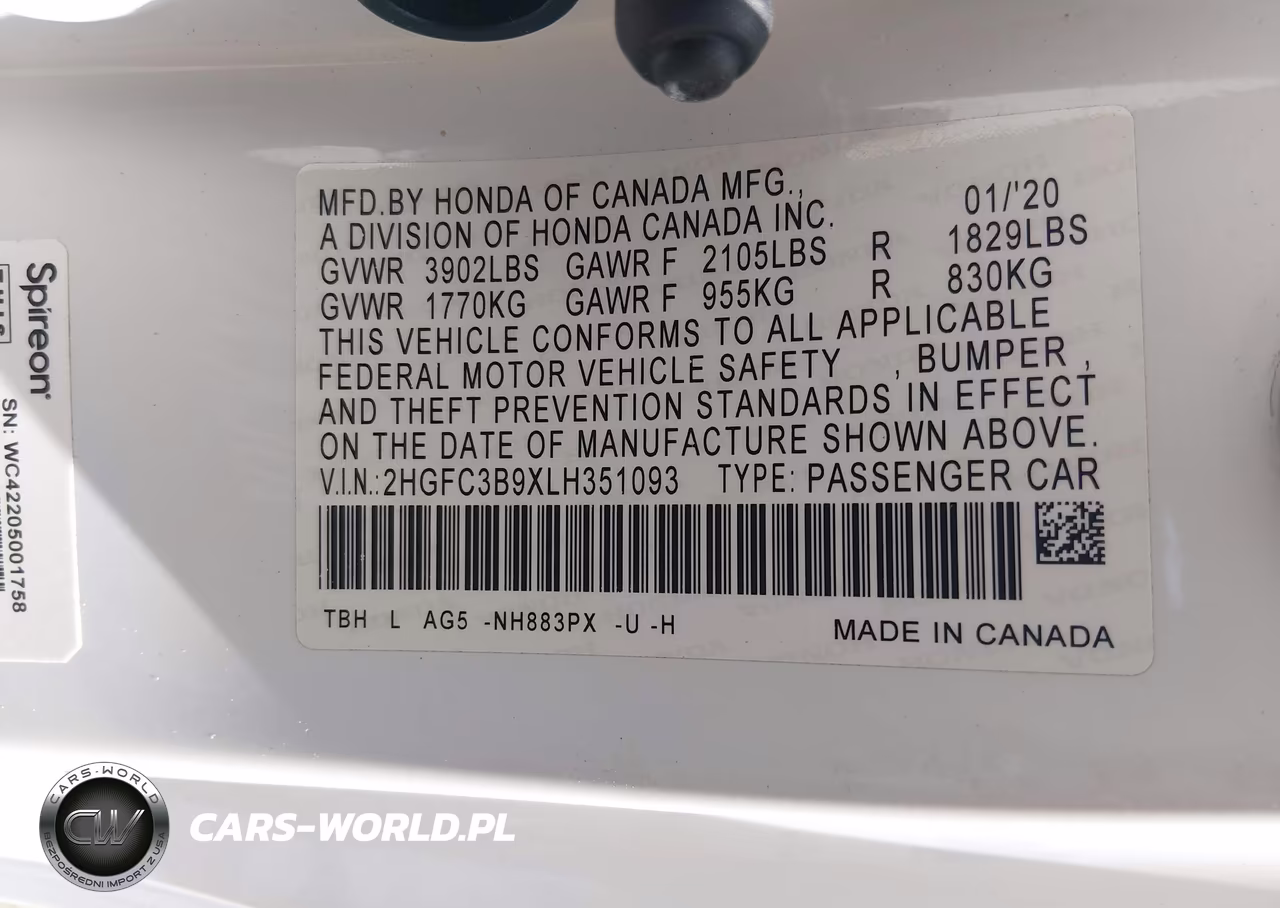 2020 Honda Civic Touring VIN:2HGFC3B9XLH351093 - 9