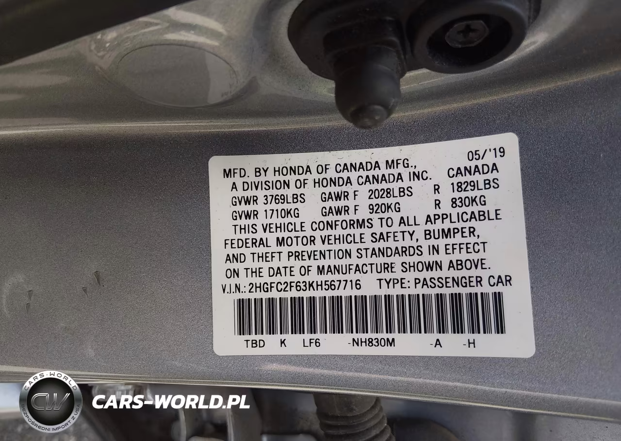 2019 Honda Civic Lx VIN:2HGFC2F63KH567716 - 9