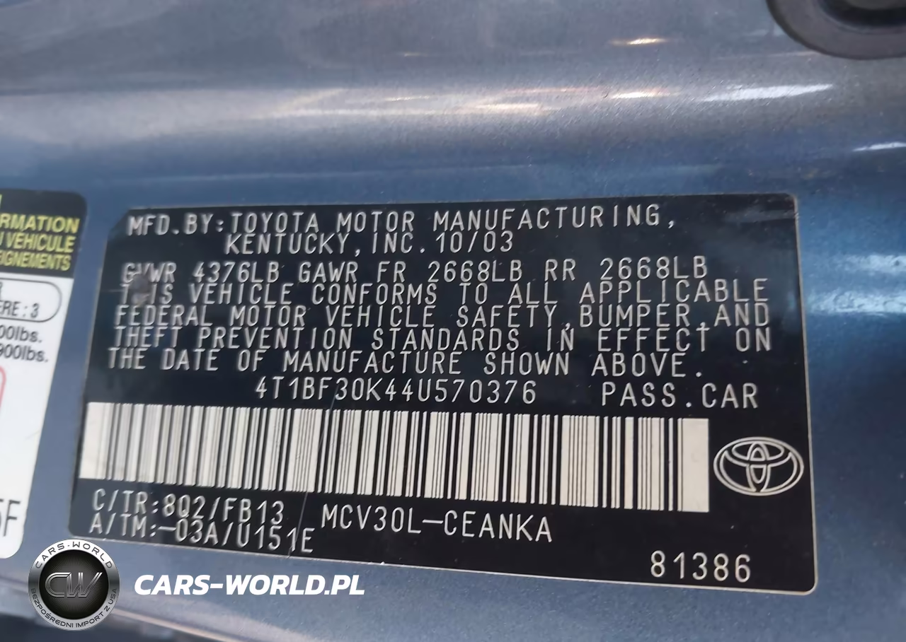 2004 Toyota Camry Le V6 VIN:4T1BF30K44U570376 - 9