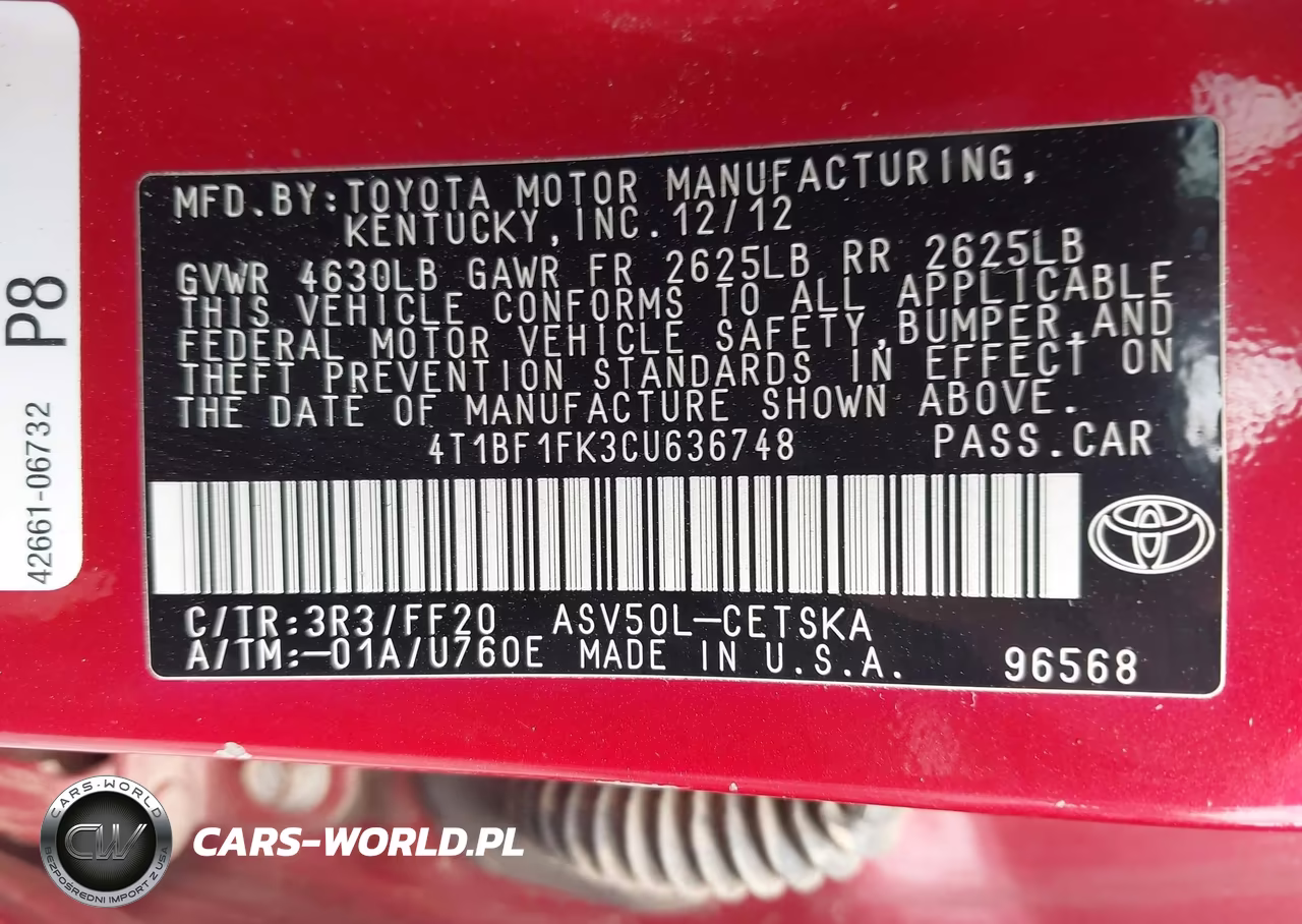 2012 Toyota Camry Se Limited Edition VIN:4T1BF1FK3CU636748 - 9