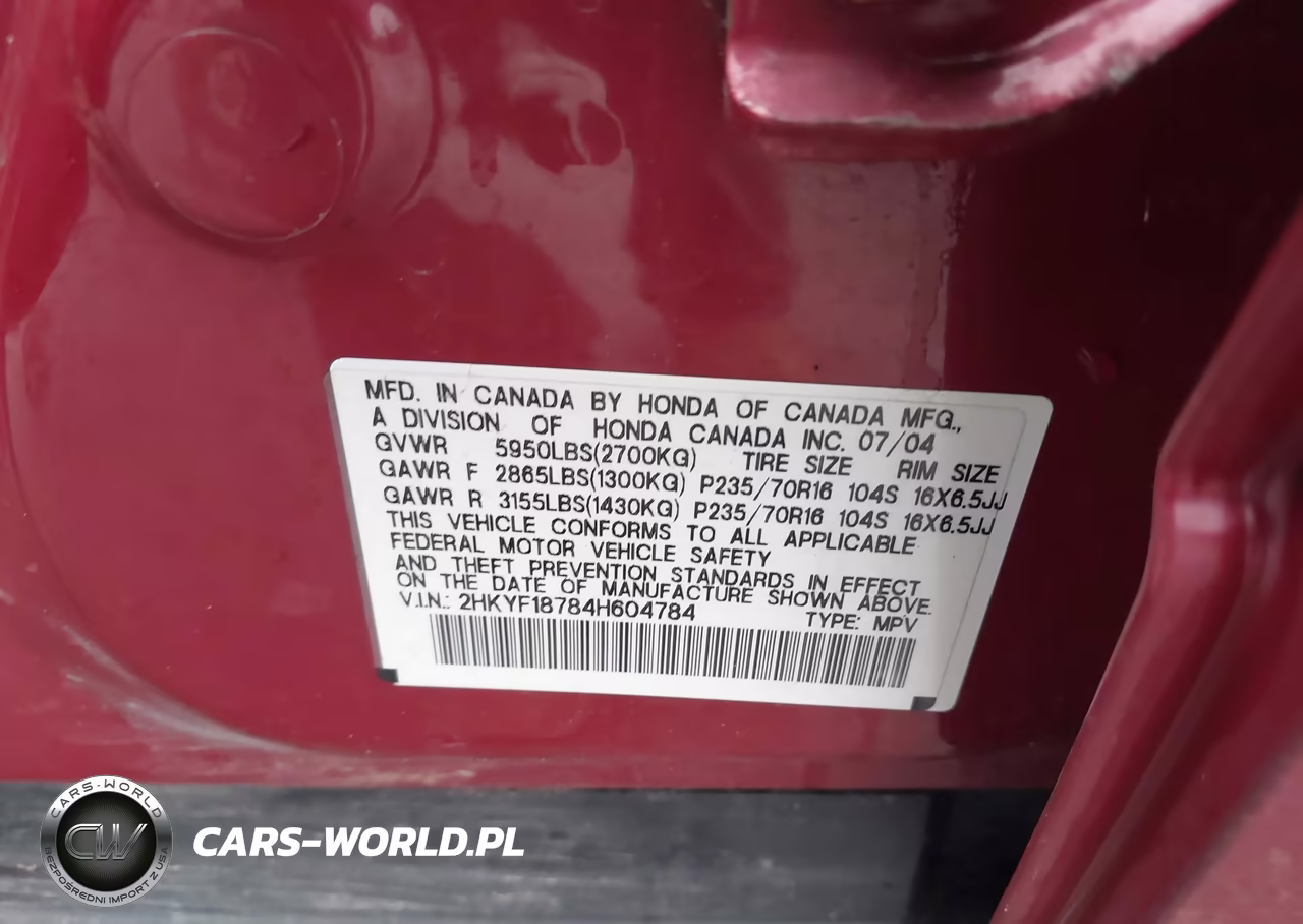 2004 Honda Pilot Ex-L VIN:2HKYF18784H604784 - 9