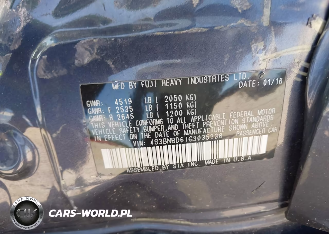 2016 Subaru Legacy 2.5I Premium VIN:4S3BNBD61G3035238 - 9