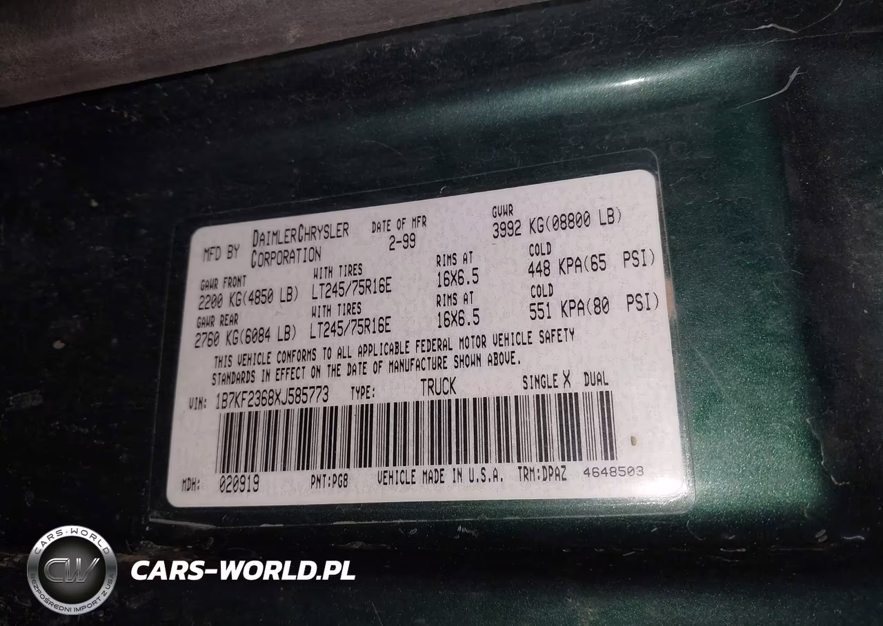 1999 Dodge Ram 2500 St VIN:1B7KF2368XJ585773 - 9