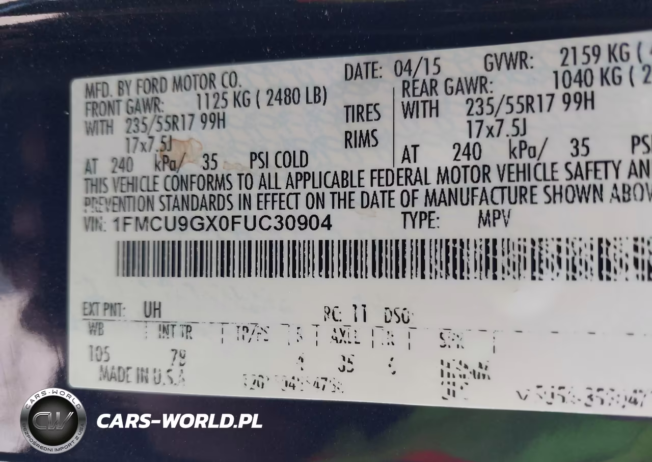 2015 Ford Escape Se VIN:1FMCU9GX0FUC30904 - 9