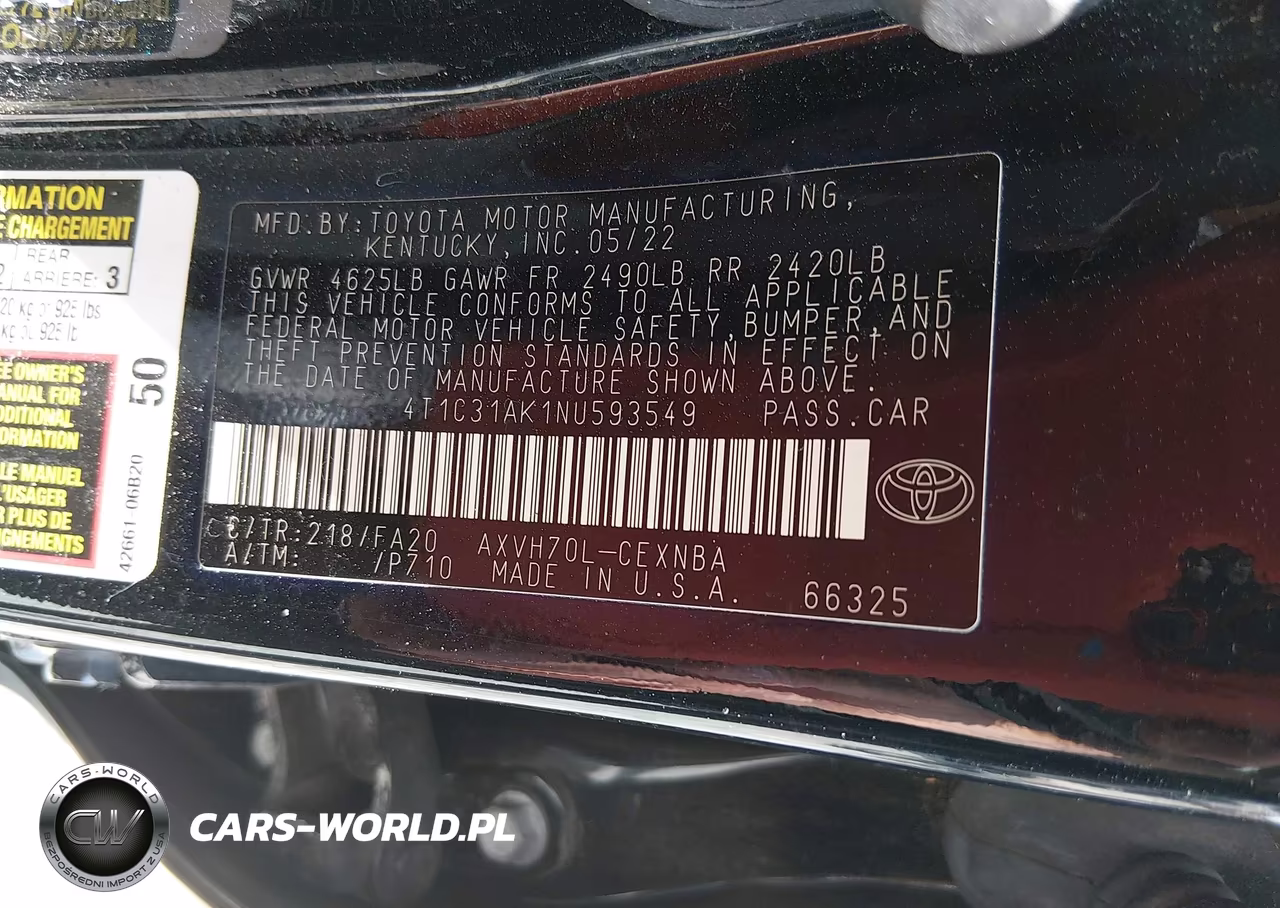 2022 Toyota Camry Le Hybrid VIN:4T1C31AK1NU593549 - 9