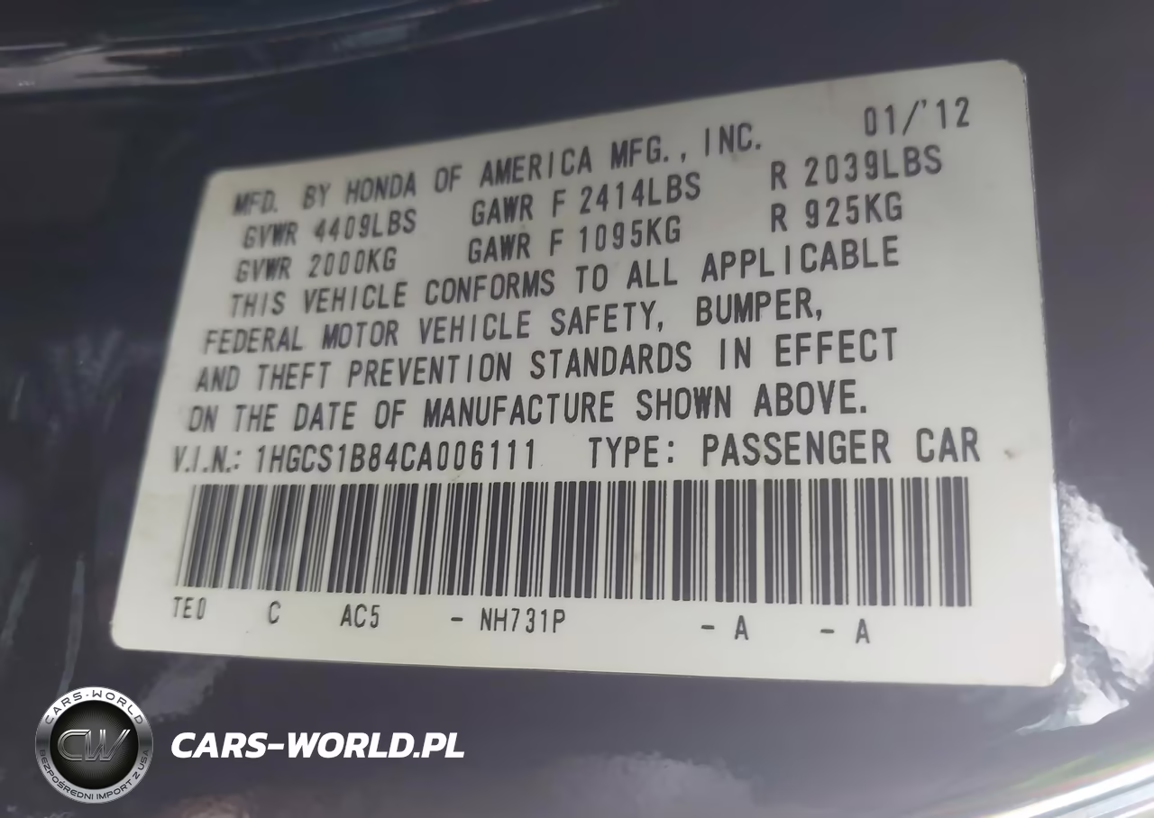 2012 Honda Accord 2.4 Ex-L VIN:1HGCS1B84CA006111 - 9