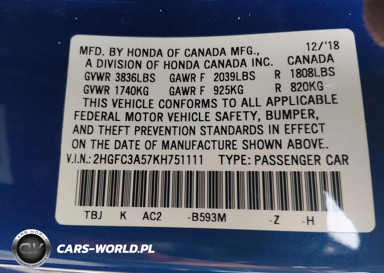 2019 Honda Civic Si VIN:2HGFC3A57KH751111 - 9