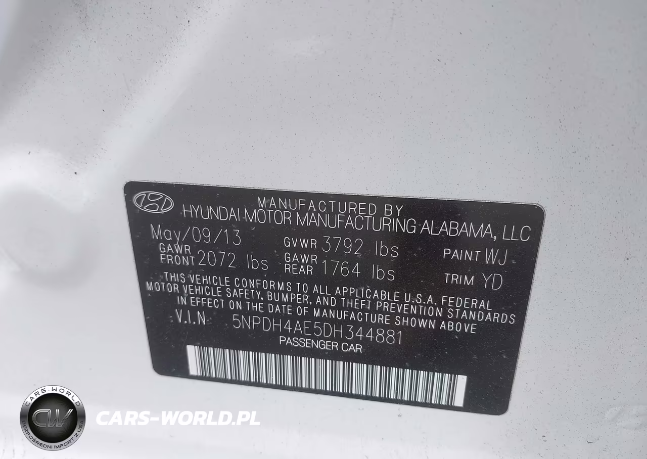 2013 Hyundai Elantra Gls VIN:5NPDH4AE5DH344881 - 9