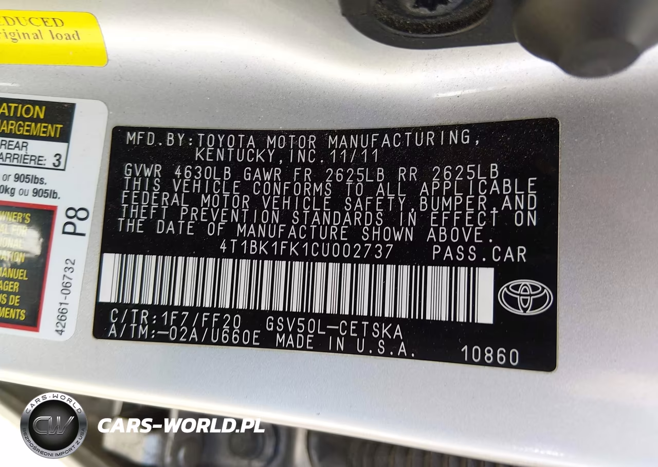 2012 Toyota Camry Se V6 VIN:4T1BK1FK1CU002737 - 9