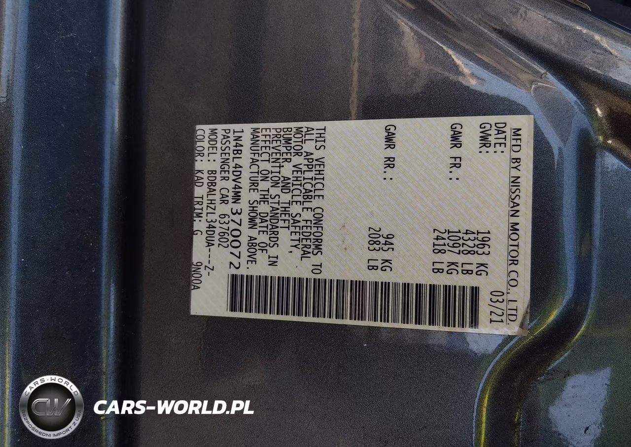 2021 Nissan Altima Sv Fwd VIN:1N4BL4DV4MN370072 - 9