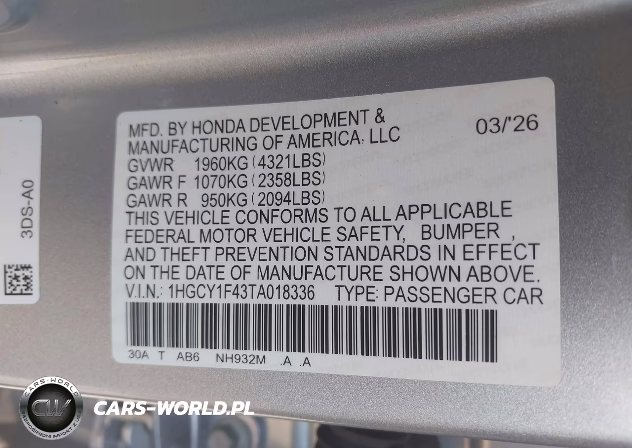 2026 Honda Accord Se VIN:1HGCY1F43TA018336 - 9