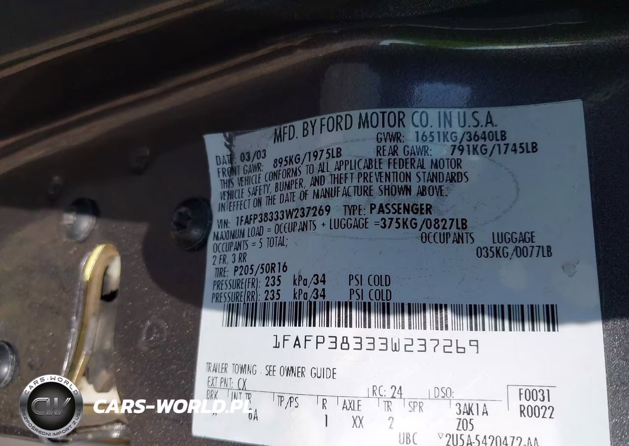 2003 Ford Focus Zts VIN:1FAFP38333W237269 - 9