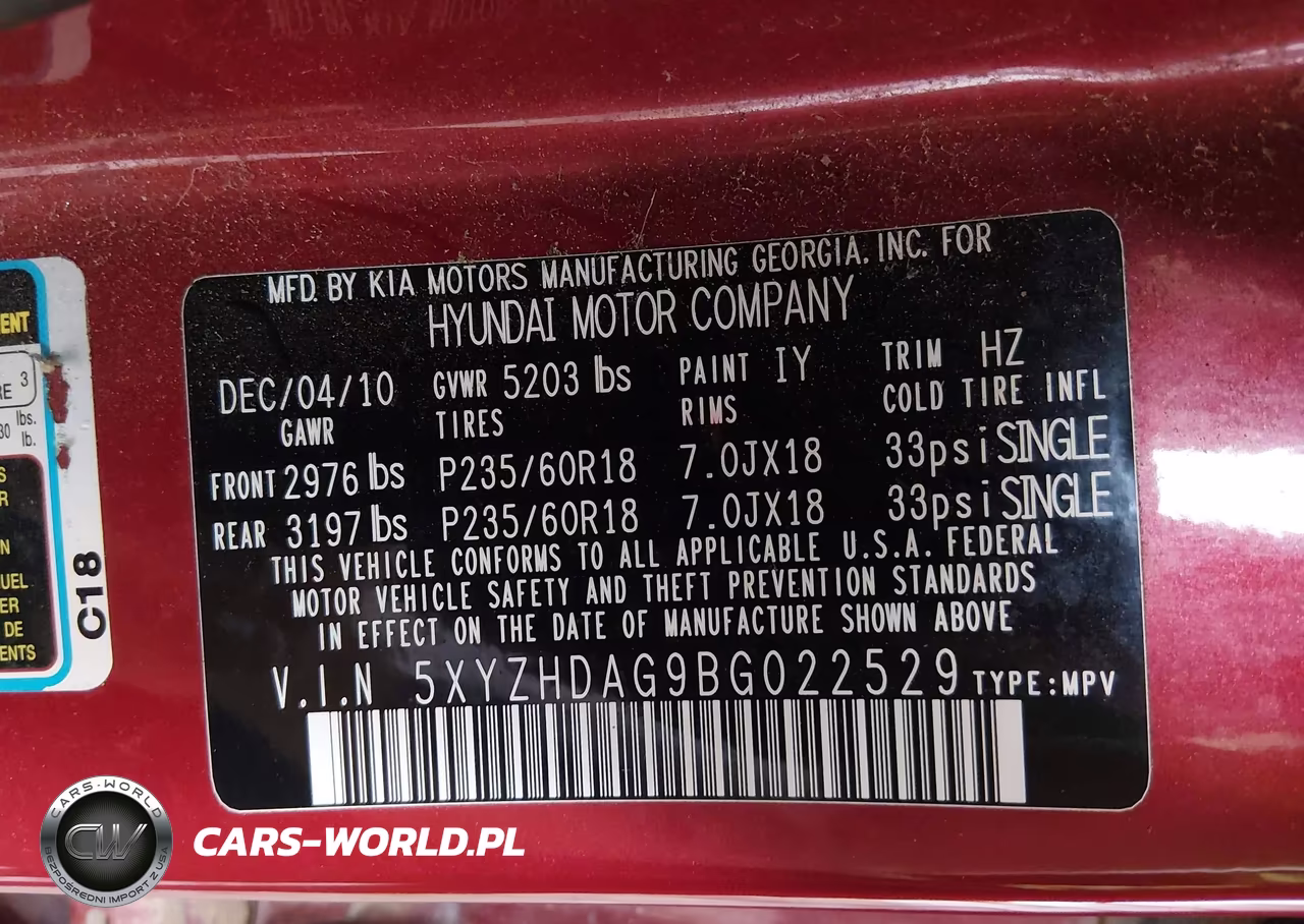 2011 Hyundai Santa Fe Se VIN:5XYZHDAG9BG022529 - 9