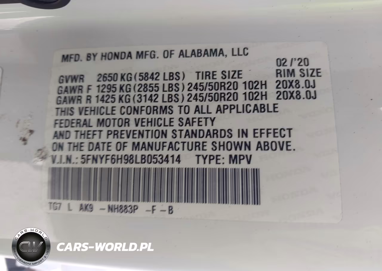 2020 Honda Pilot Awd Touring 8 Passenger VIN:5FNYF6H98LB053414 - 9