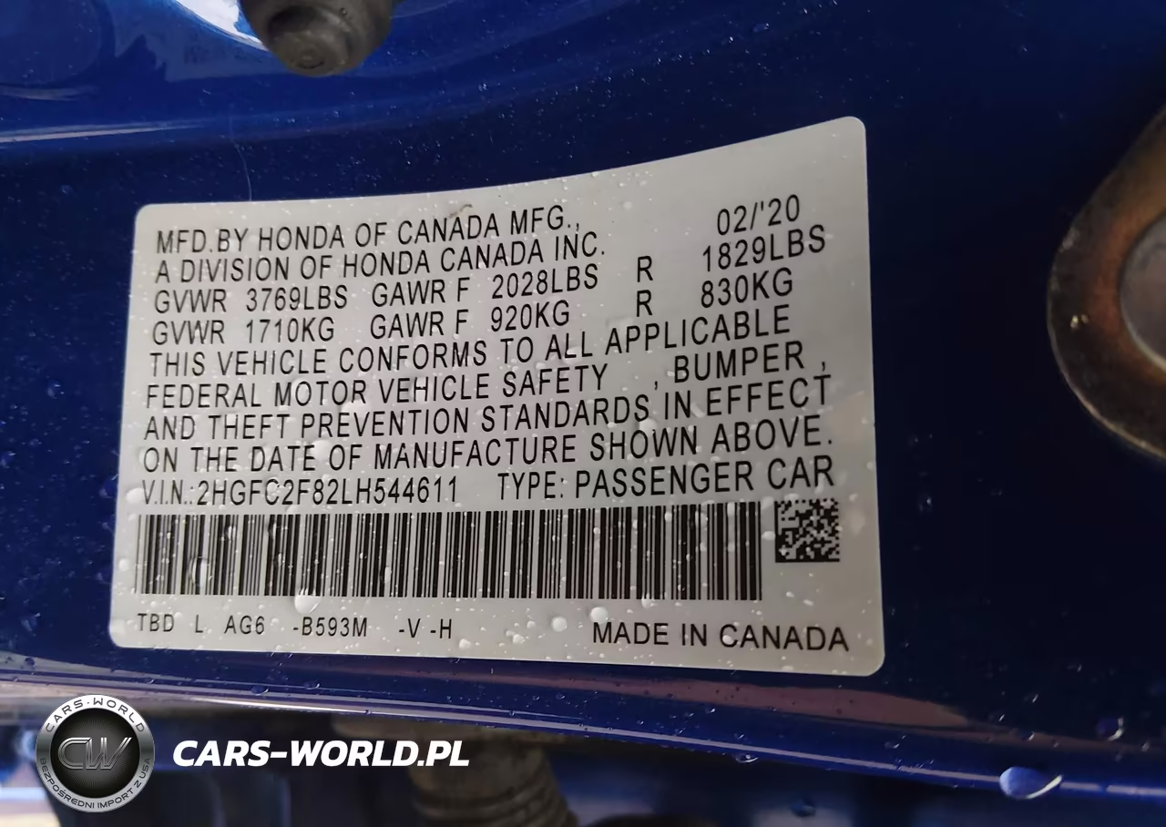 2020 Honda Civic Sport VIN:2HGFC2F82LH544611 - 9