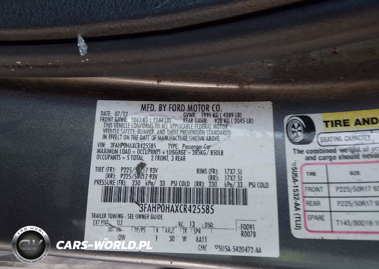 2012 Ford Fusion Se VIN:3FAHP0HAXCR425585 - 9