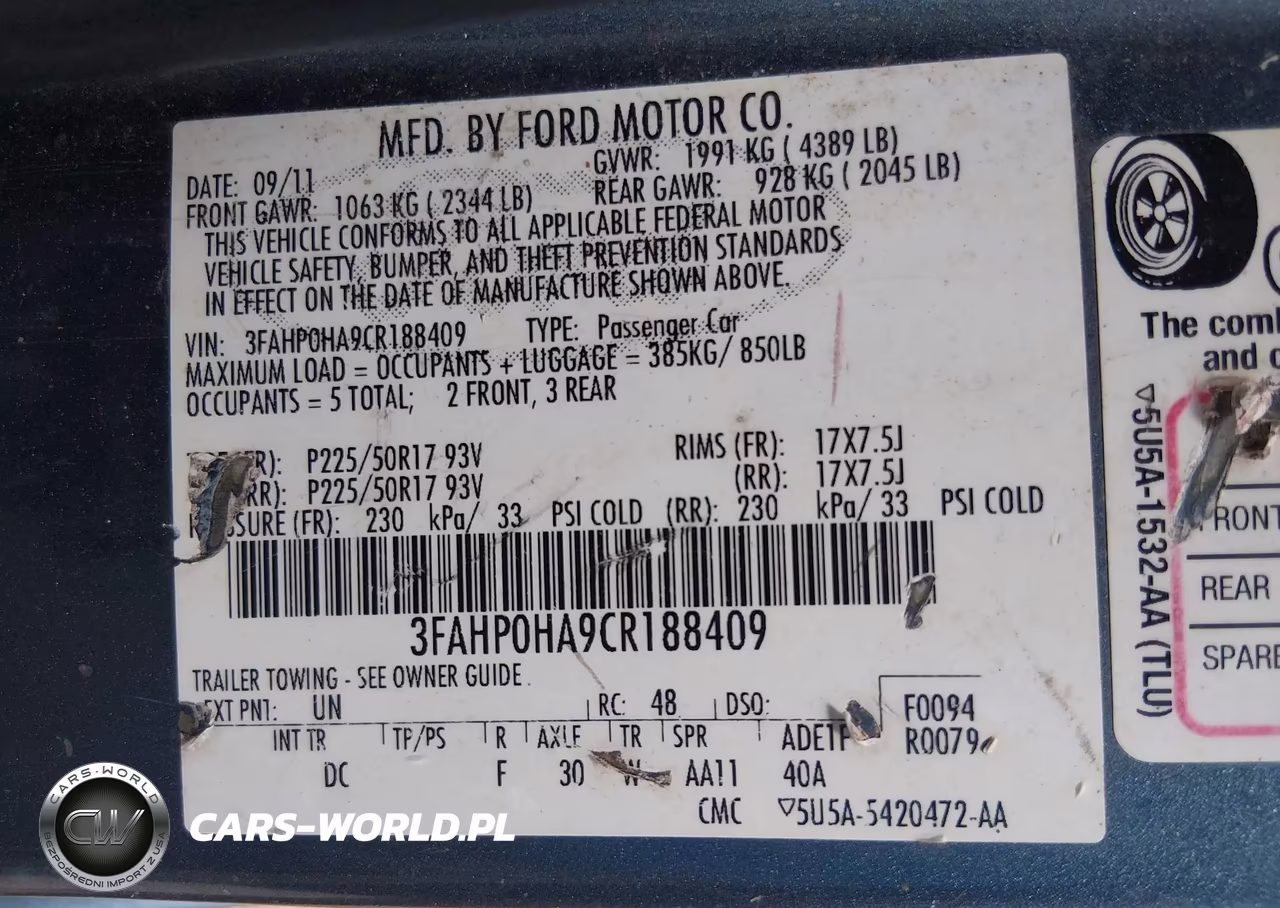 2012 Ford Fusion Se VIN:3FAHP0HA9CR188409 - 9