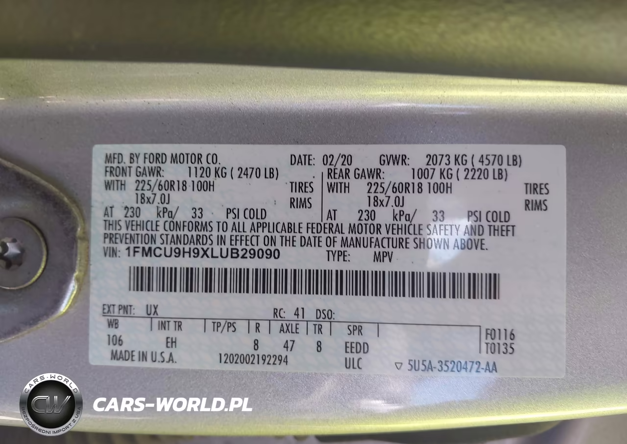 2020 Ford Escape Sel VIN:1FMCU9H9XLUB29090 - 9