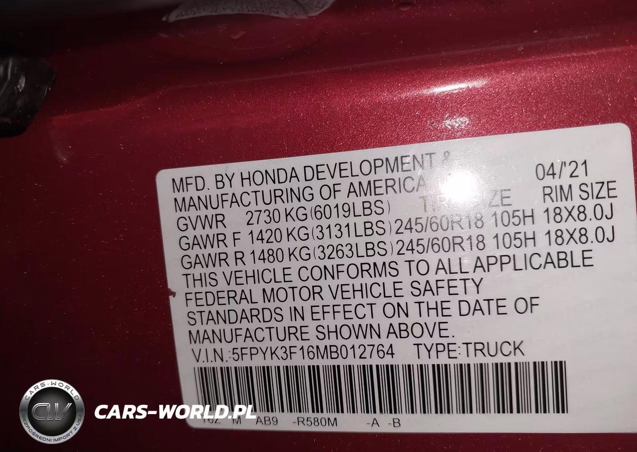 2021 Honda Ridgeline Awd Sport VIN:5FPYK3F16MB012764 - 9