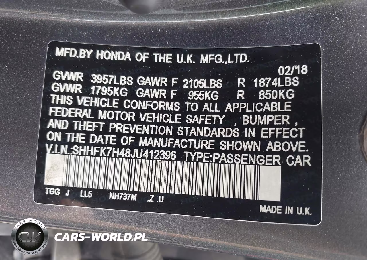 2018 Honda Civic Sport VIN:SHHFK7H48JU412396 - 9