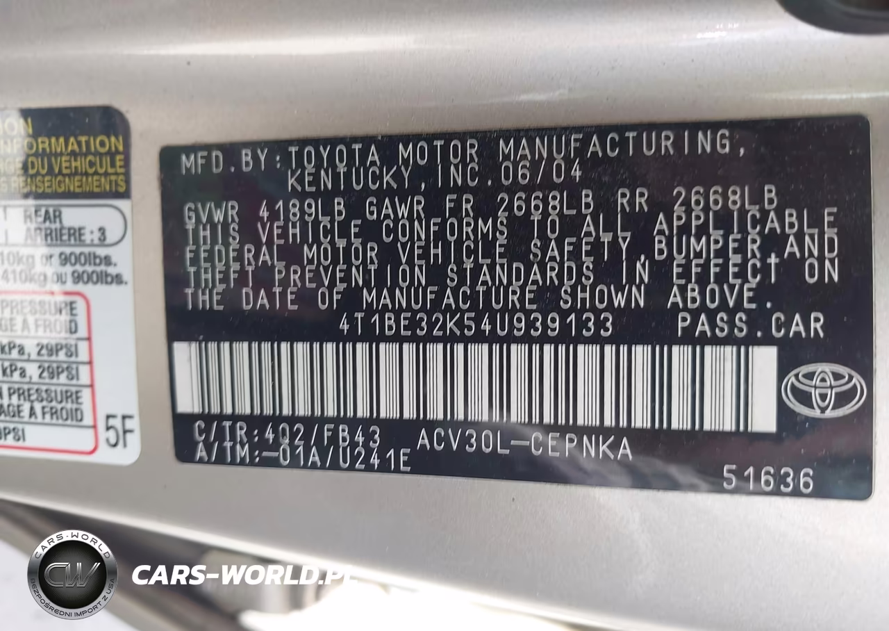 2004 Toyota Camry Le VIN:4T1BE32K54U939133 - 9