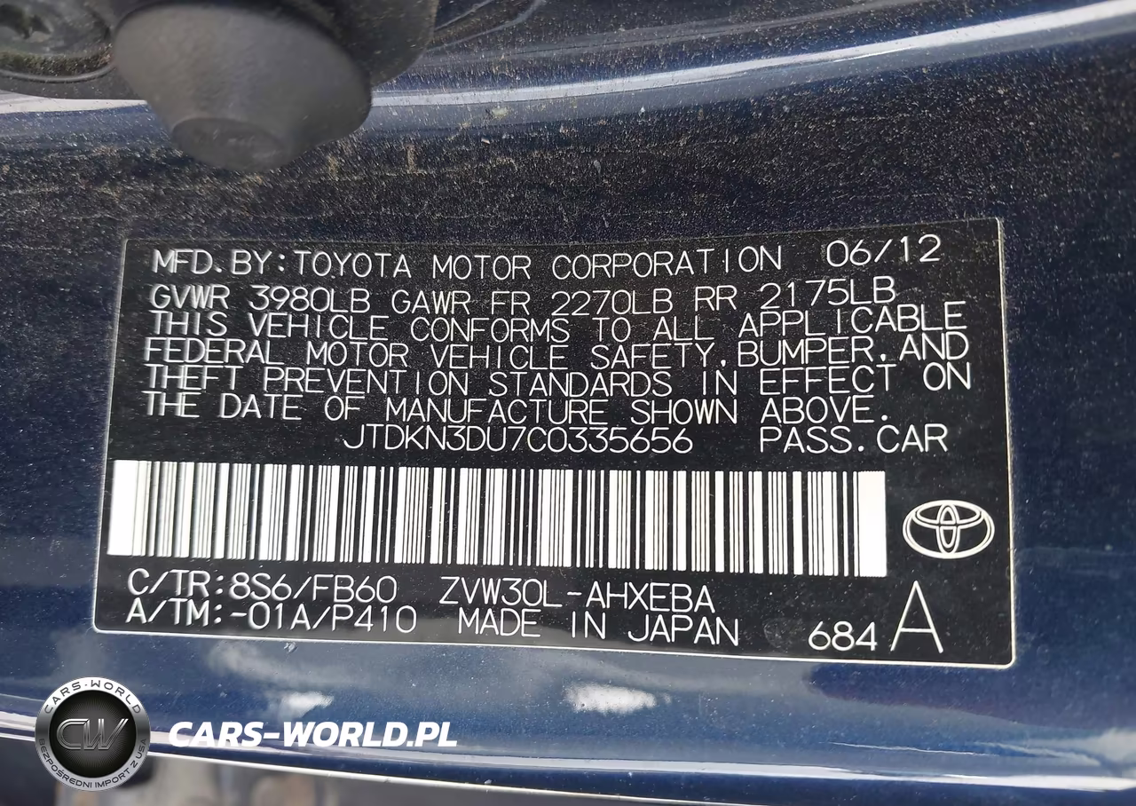 2012 Toyota Prius Three VIN:JTDKN3DU7C0335656 - 9