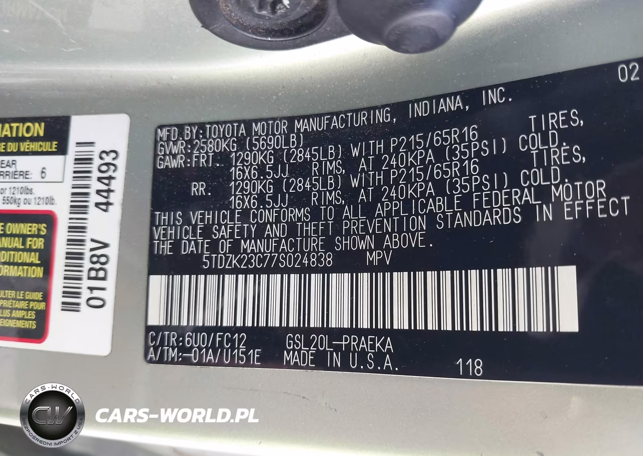 2007 Toyota Sienna Le VIN:5TDZK23C77S024838 - 9