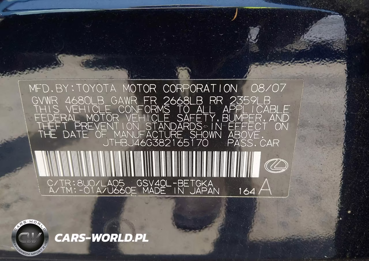 2008 Lexus Es 350 VIN:JTHBJ46G382165170 - 9