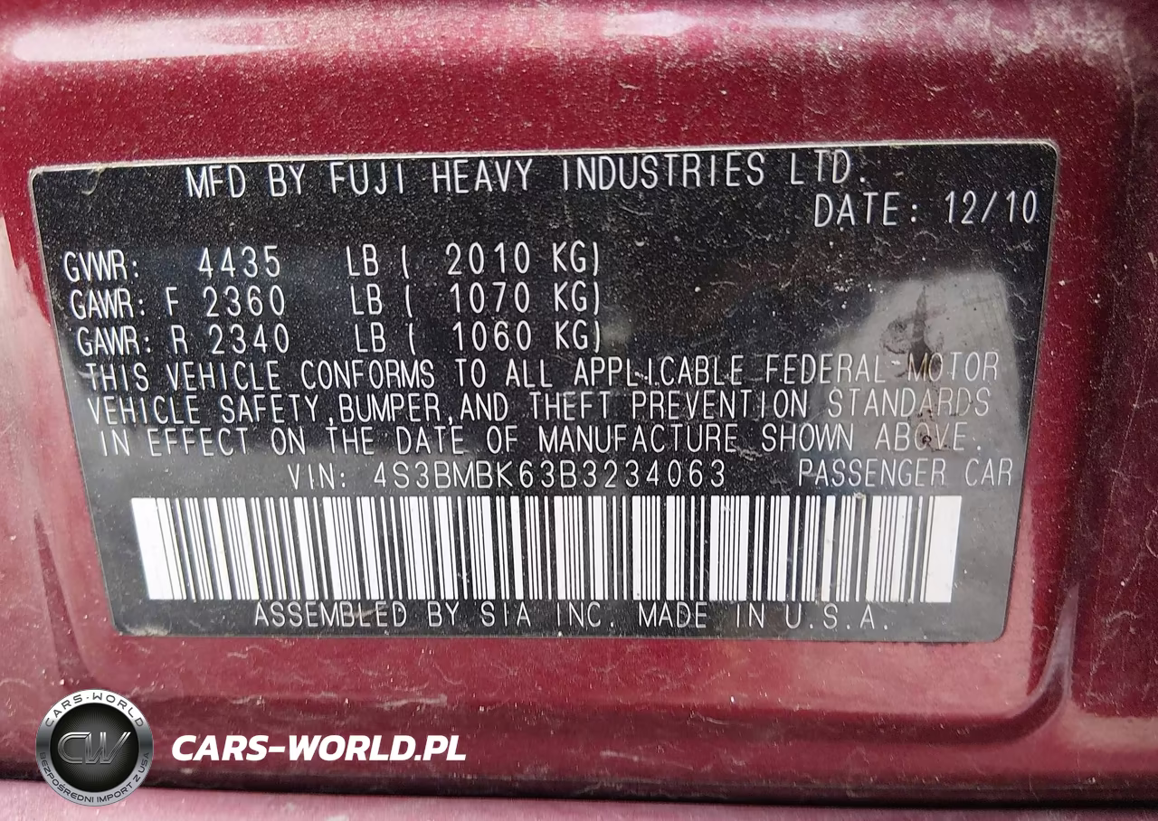 2011 Subaru Legacy 2.5I Limited VIN:4S3BMBK63B3234063 - 9