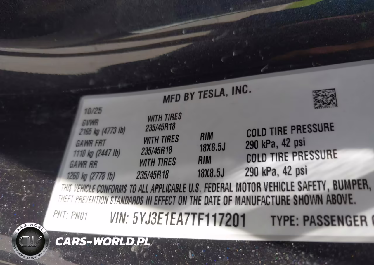 2026 Tesla Model 3 VIN:5YJ3E1EA7TF117201 - 9