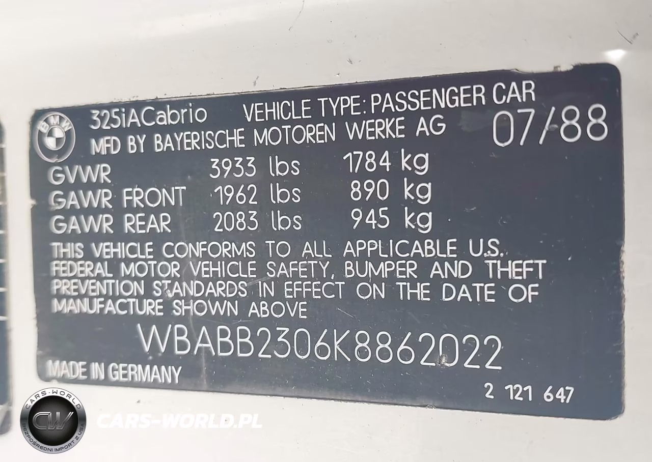 1989 BMW 325 I Automatic VIN:WBABB2306K8862022 - 9