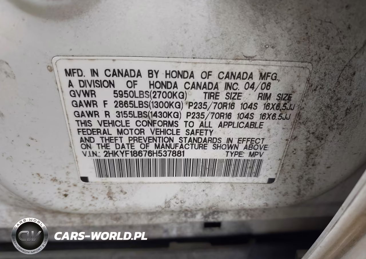 2006 Honda Pilot Ex-L VIN:2HKYF18676H537881 - 9