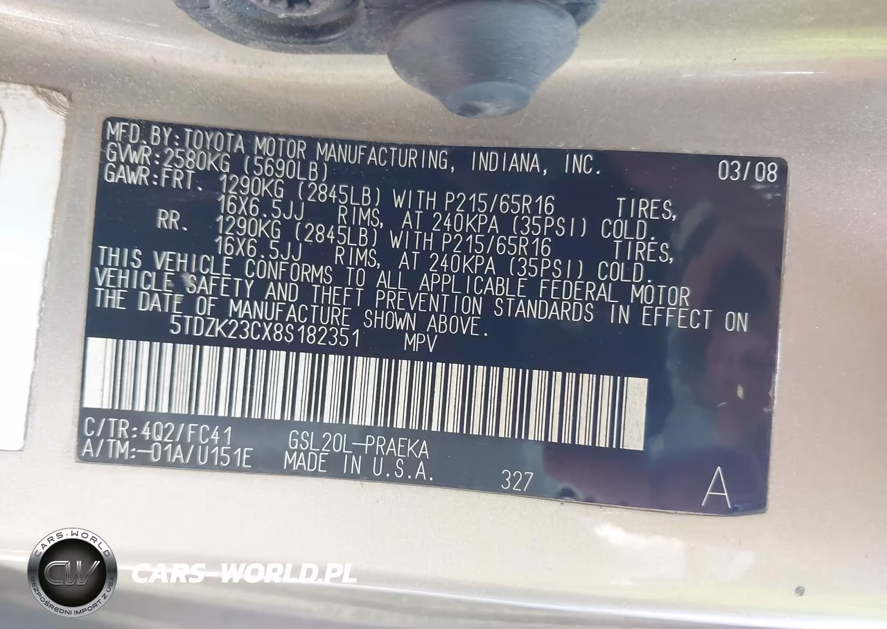 2008 Toyota Sienna Le VIN:5TDZK23CX8S182351 - 9
