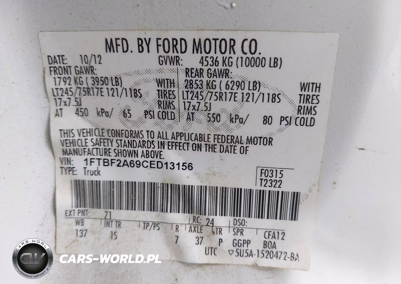 2012 Ford Super Duty F-250 Srw Xl VIN:1FTBF2A69CED13156 - 9