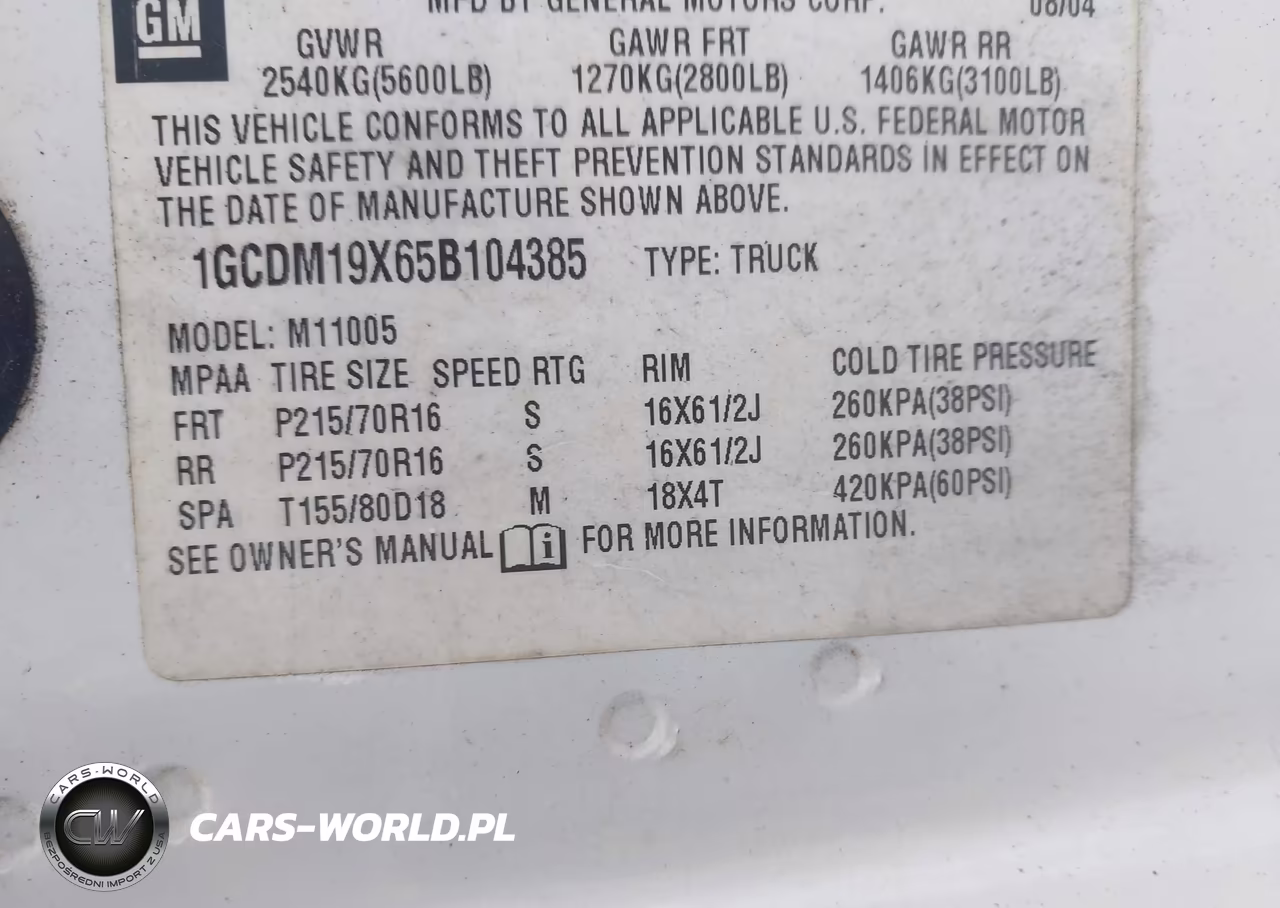 2005 Chevrolet Astro VIN:1GCDM19X65B104385 - 9