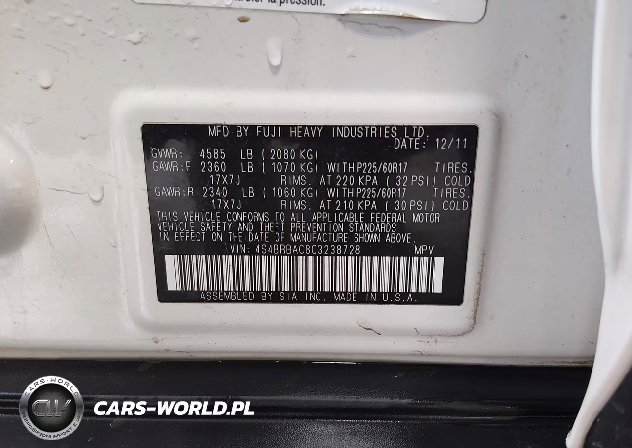 2012 Subaru Outback 2.5I VIN:4S4BRBAC8C3238728 - 9