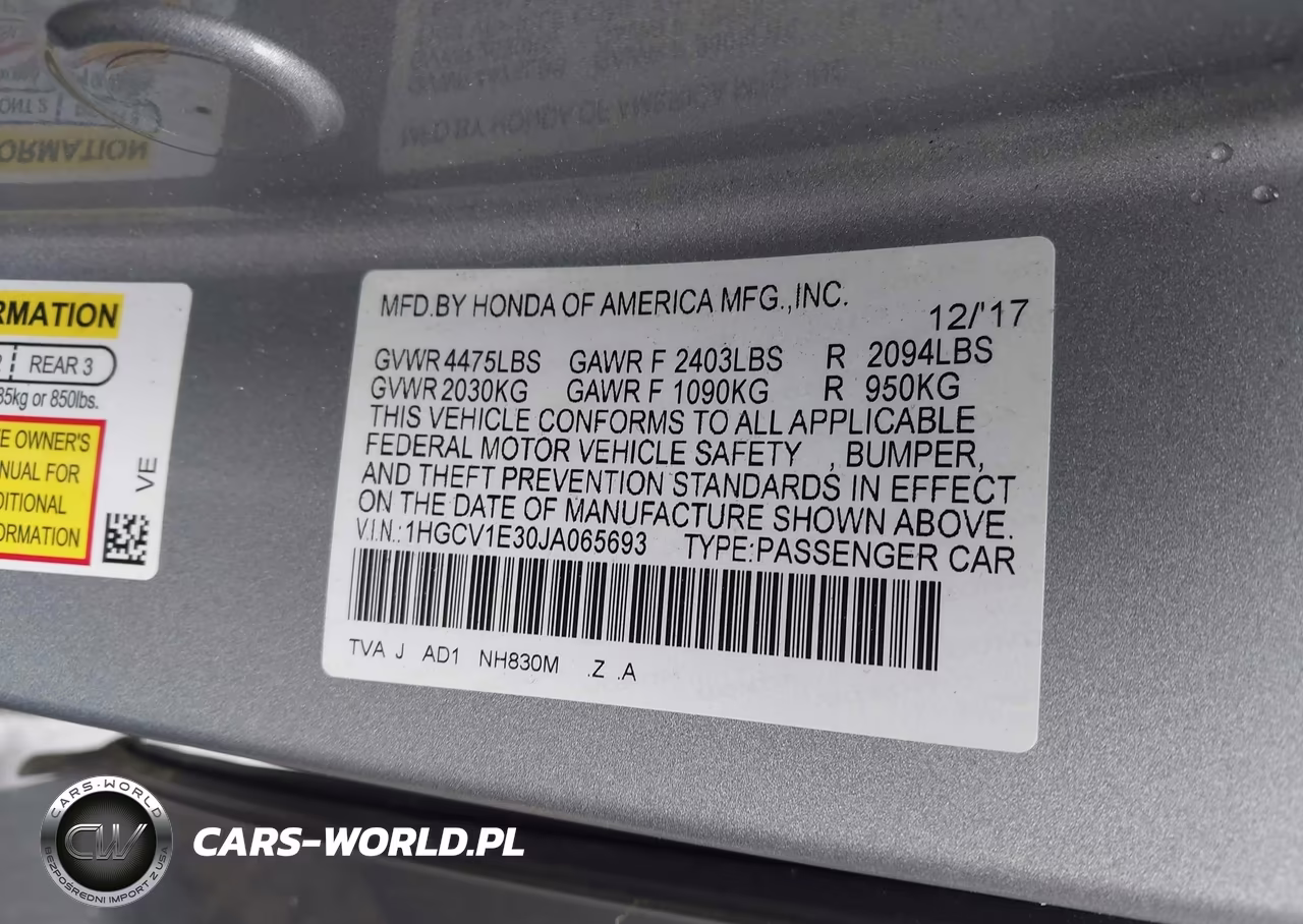 2018 Honda Accord Sport VIN:1HGCV1E30JA065693 - 9