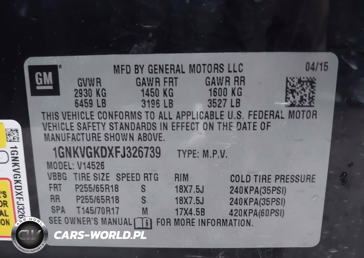2015 Chevrolet Traverse Lt VIN:1GNKVGKDXFJ326739 - 9