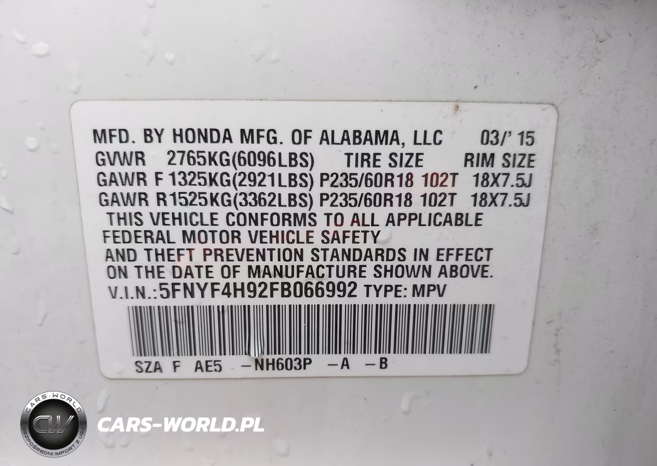2015 Honda Pilot Touring VIN:5FNYF4H92FB066992 - 9