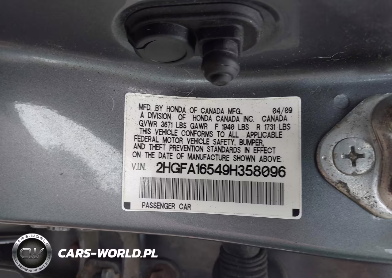 2009 Honda Civic Lx VIN:2HGFA16549H358096 - 9
