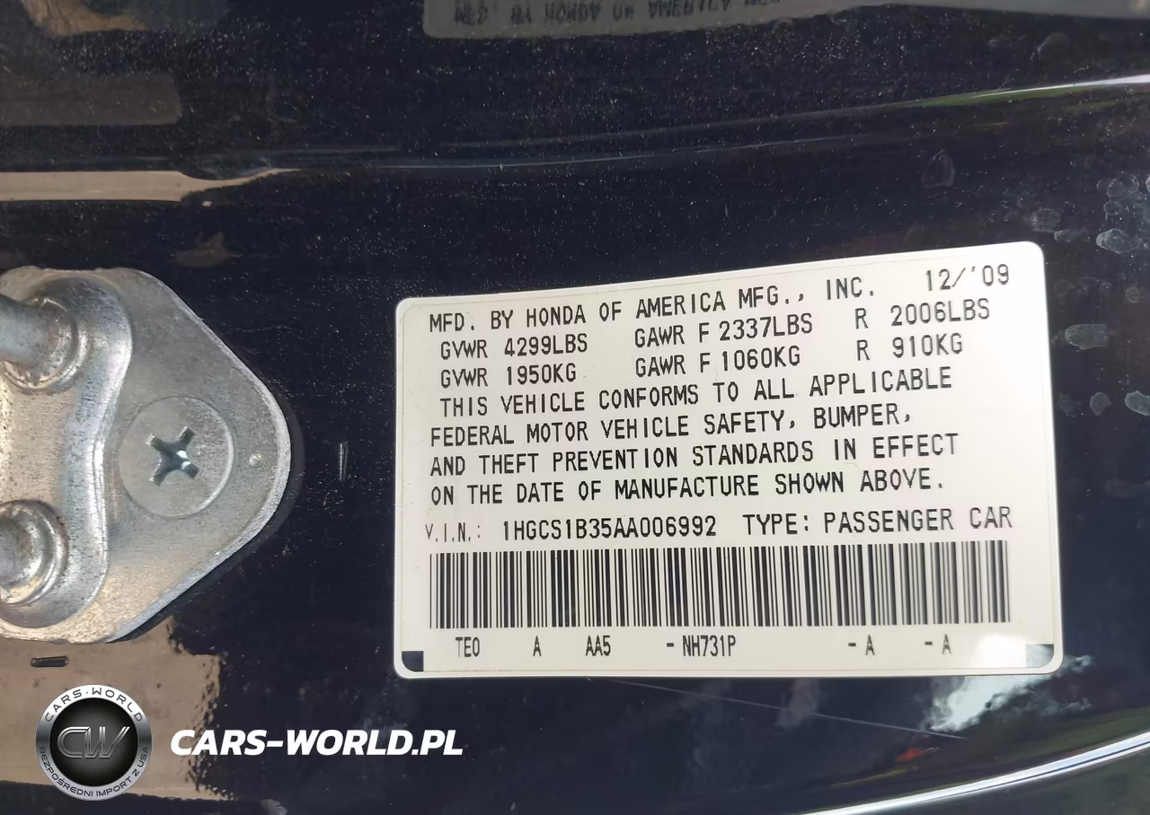 2010 Honda Accord 2.4 Lx-S VIN:1HGCS1B35AA006992 - 9
