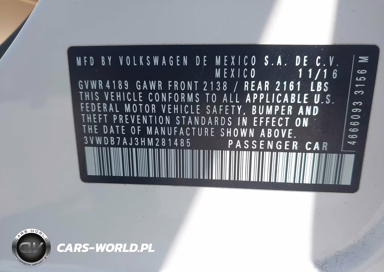 2017 Volkswagen Jetta 1.4T Se VIN:3VWDB7AJ3HM281485 - 9
