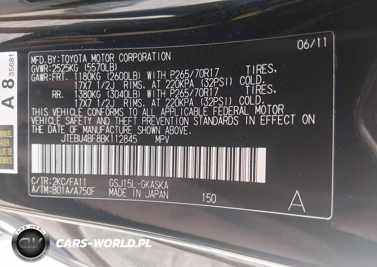 2011 Toyota Fj Cruiser VIN:JTEBU4BF8BK112845 - 9
